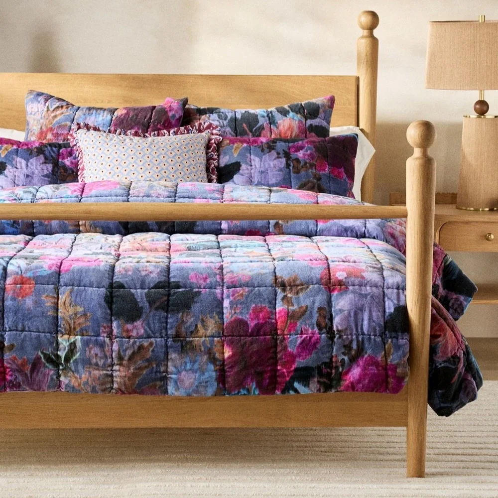 Anthropologie Imogen Velvet Floral King Quilt